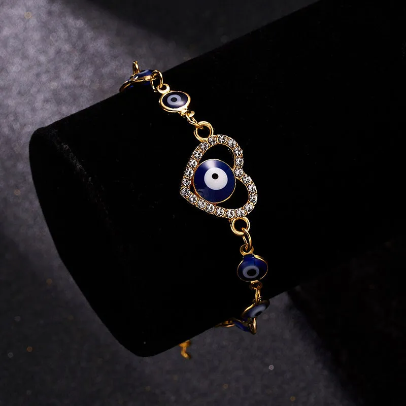 Rhinestone Bejeweled Hamsa Hands and Lucky Blue Eyes Charm Bracelets