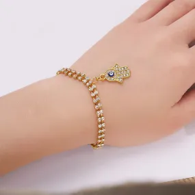 Rhinestone Bejeweled Hamsa Hands and Lucky Blue Eyes Charm Bracelets