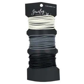 Rounded Leather Cording, 2mm, 4 yds, Pack of 3 colors White, Grey and Black