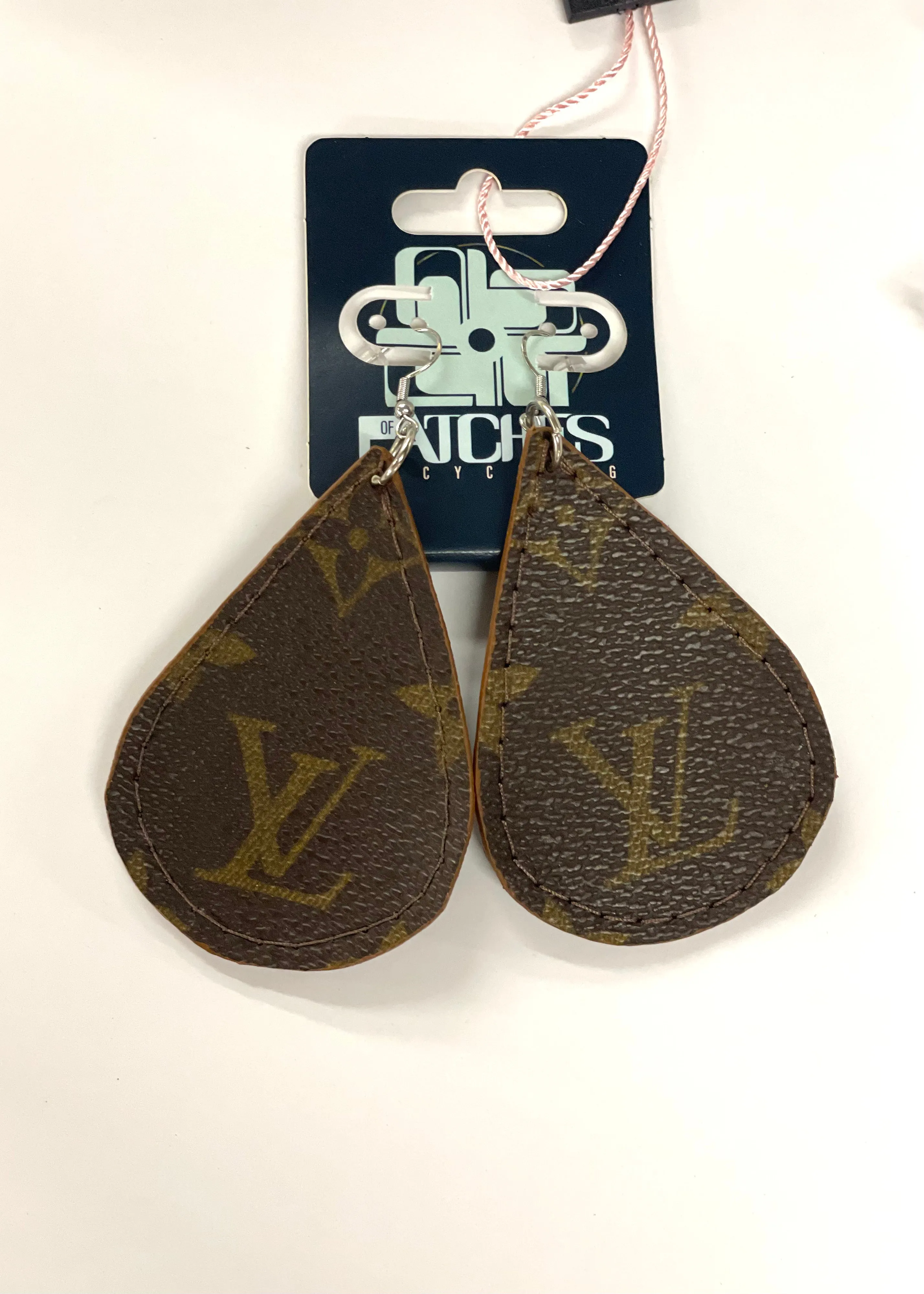 Sewn Teardrop LV earrings