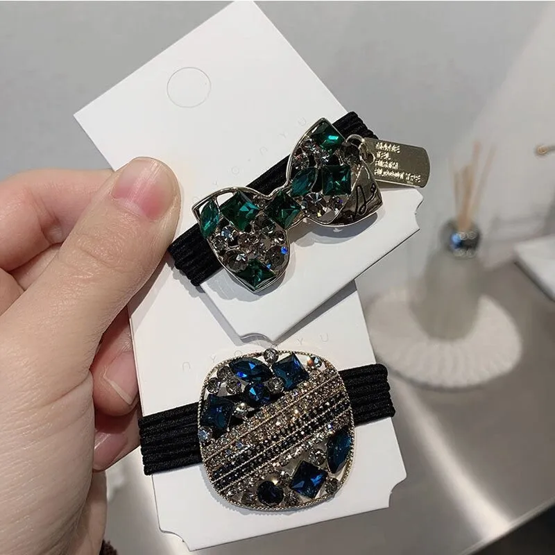 Shimmering Multicolor Rhinestone Bejeweled Elastic Hair Ties