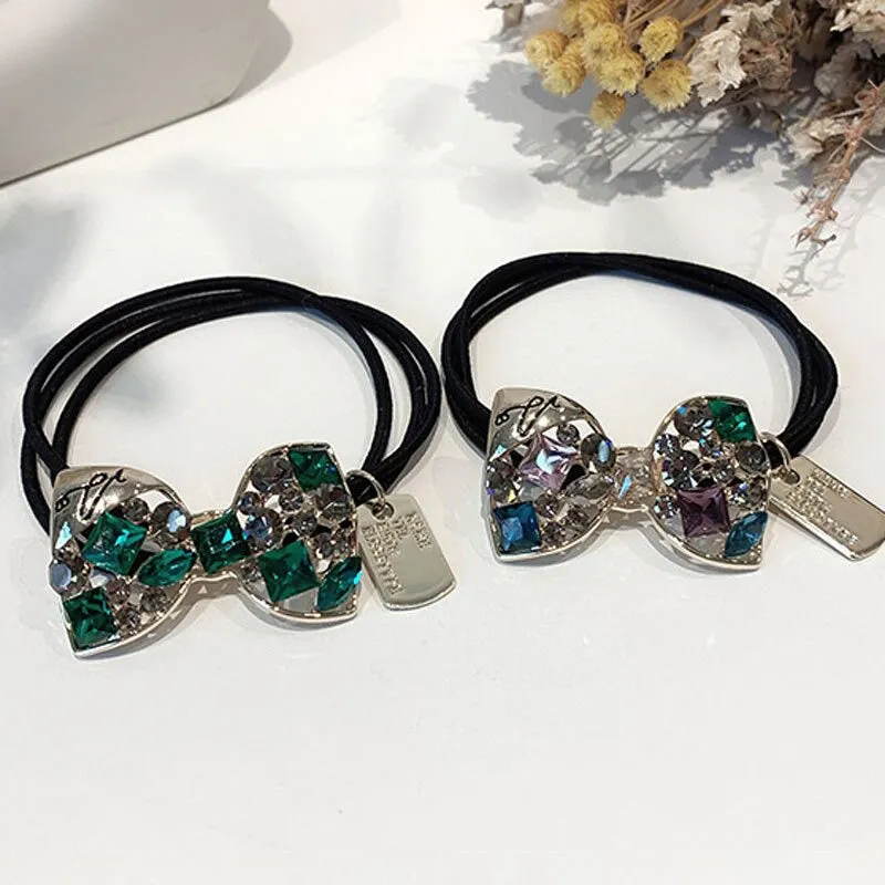 Shimmering Multicolor Rhinestone Bejeweled Elastic Hair Ties