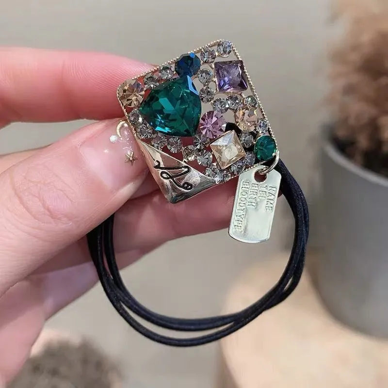 Shimmering Multicolor Rhinestone Bejeweled Elastic Hair Ties