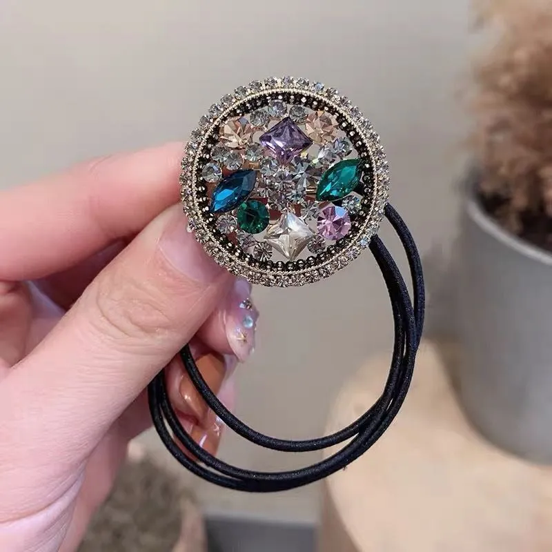 Shimmering Multicolor Rhinestone Bejeweled Elastic Hair Ties