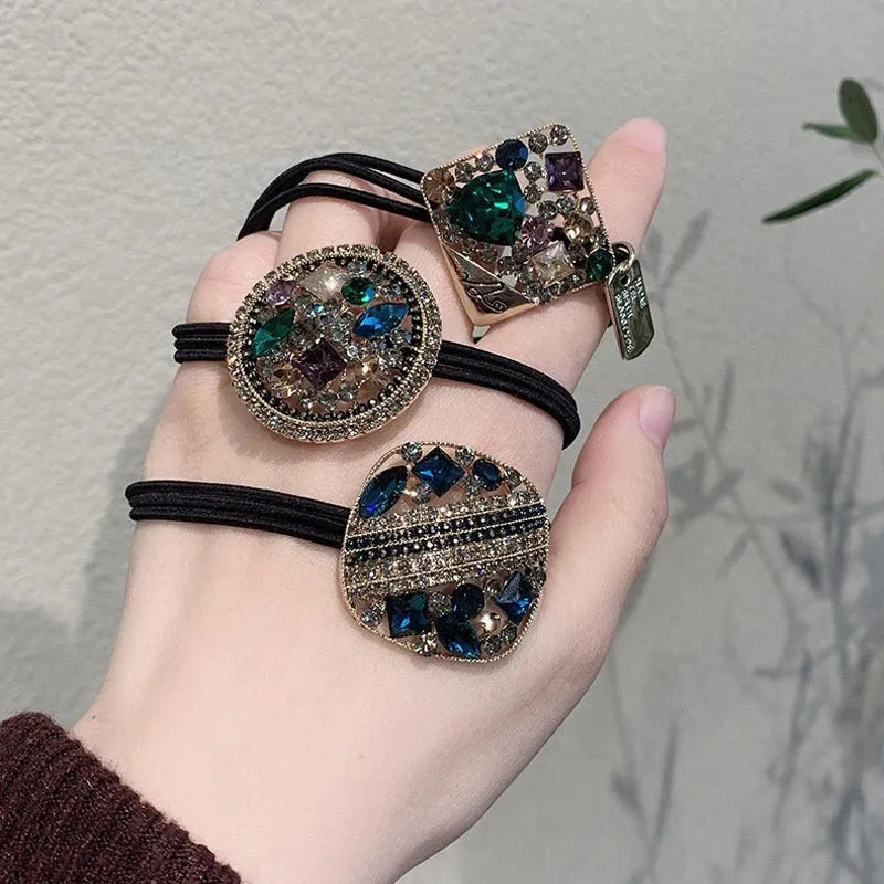 Shimmering Multicolor Rhinestone Bejeweled Elastic Hair Ties
