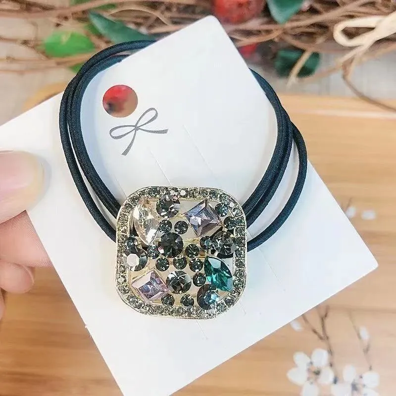 Shimmering Multicolor Rhinestone Bejeweled Elastic Hair Ties