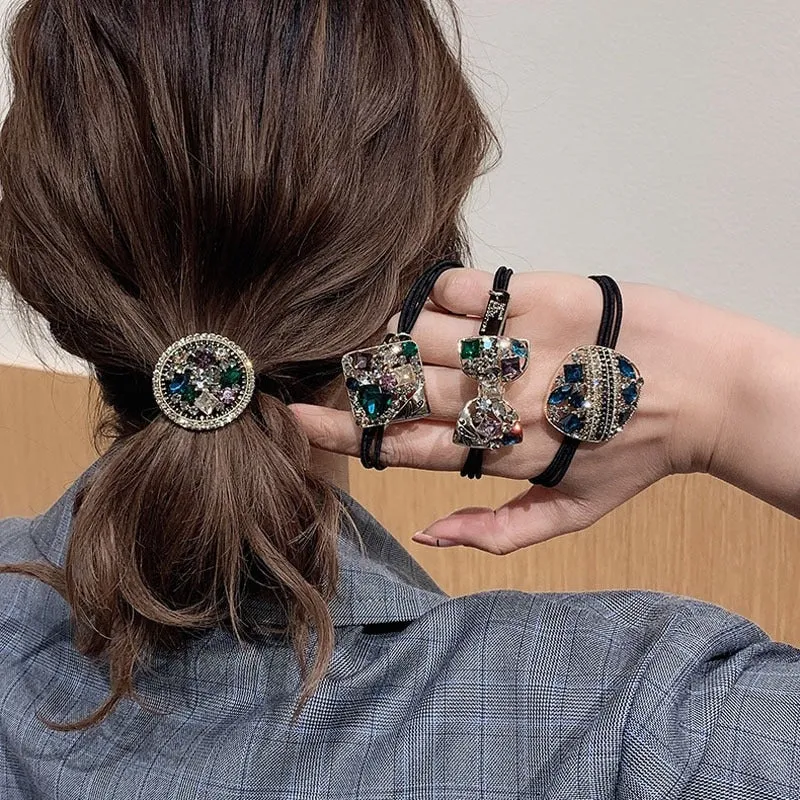 Shimmering Multicolor Rhinestone Bejeweled Elastic Hair Ties