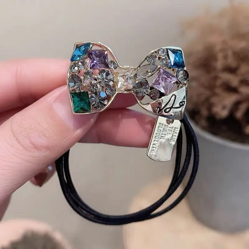Shimmering Multicolor Rhinestone Bejeweled Elastic Hair Ties
