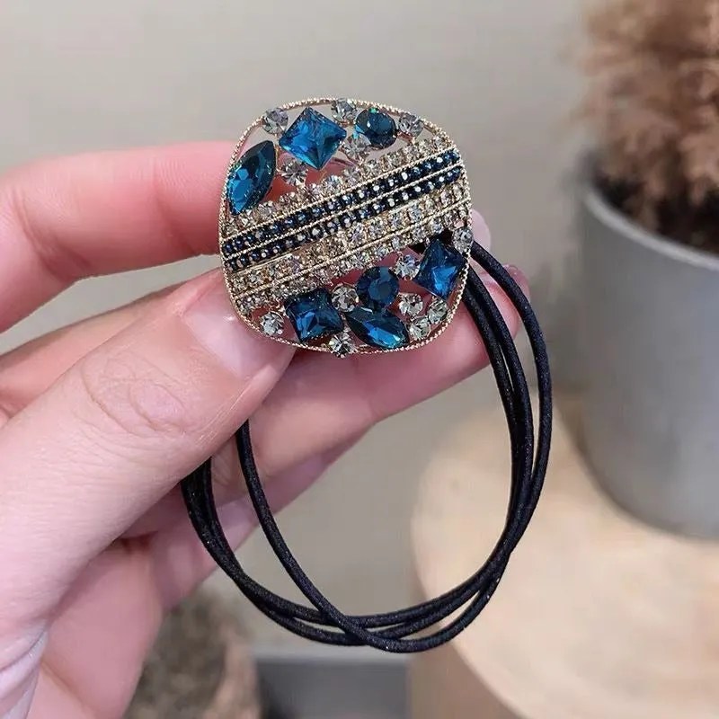 Shimmering Multicolor Rhinestone Bejeweled Elastic Hair Ties