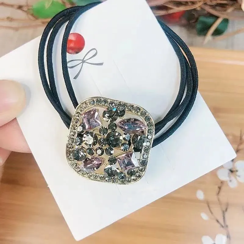 Shimmering Multicolor Rhinestone Bejeweled Elastic Hair Ties