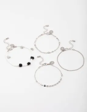 Silver Beaded Flower Bracelet 4-Pack