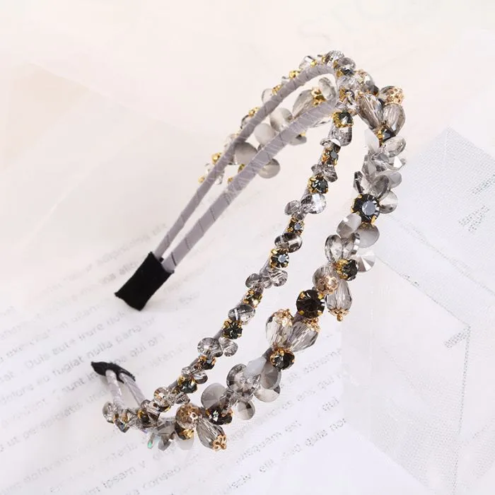 Silver Crystal Studded Double Strand Hairband
