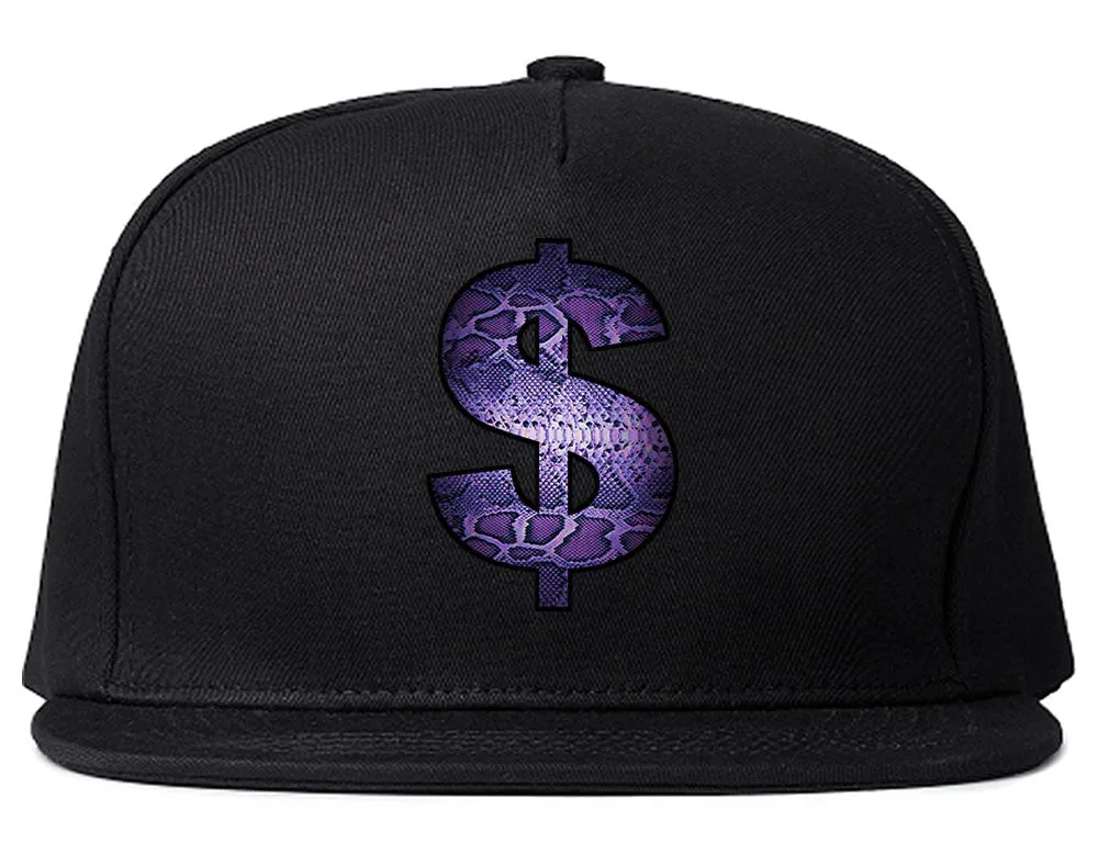 Snakeskin Money Sign Purple Animal Print Snapback Hat