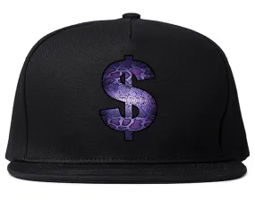 Snakeskin Money Sign Purple Animal Print Snapback Hat