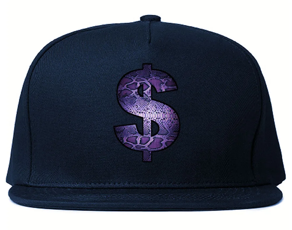 Snakeskin Money Sign Purple Animal Print Snapback Hat