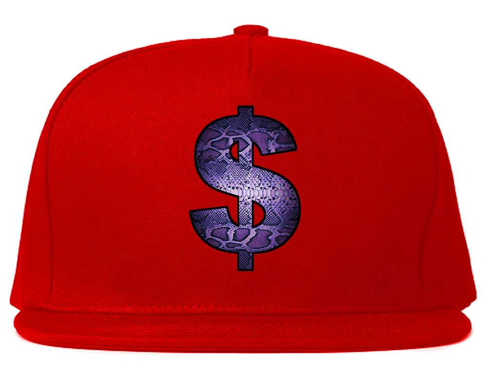 Snakeskin Money Sign Purple Animal Print Snapback Hat