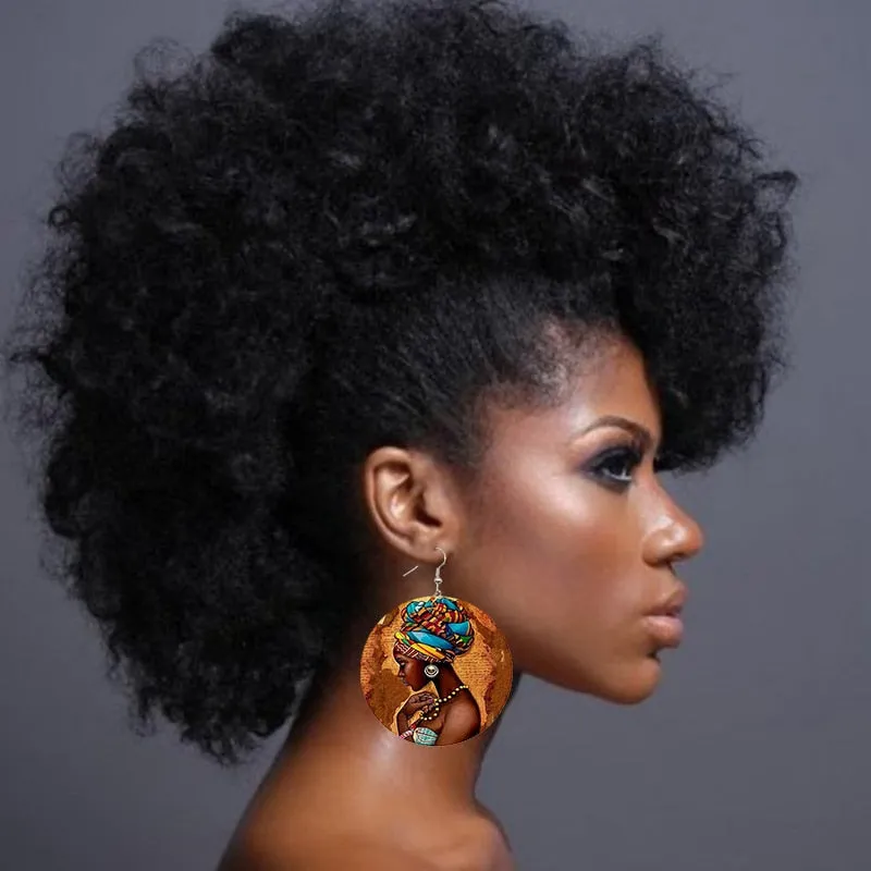 SOMESOOR Vinatge African Headwrap Woman Wood Drop Earrings
