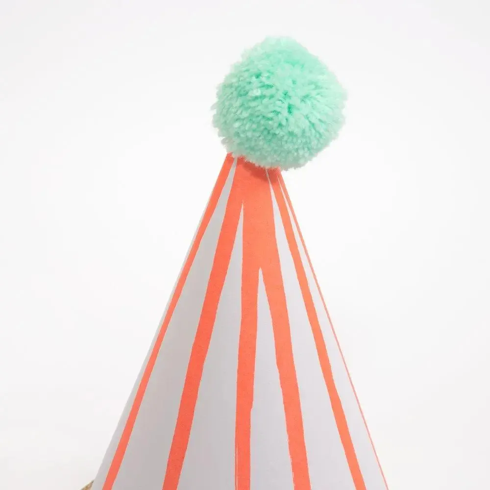 Stripe Pompom Party Hats (set of 8)