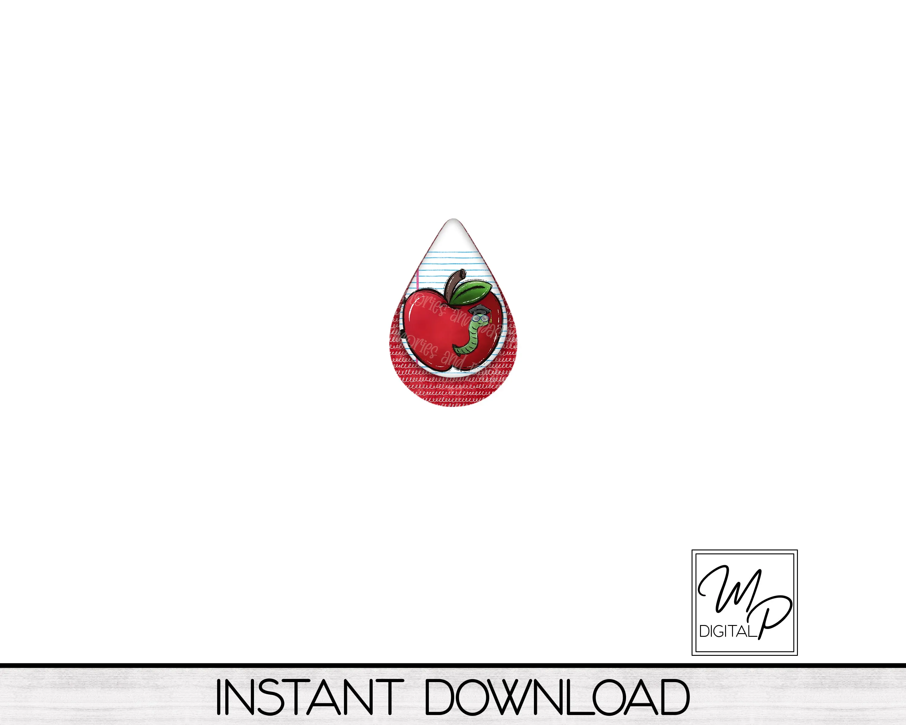 Teacher Apple Teardrop Earring PNG Design for Sublimation, Digital Download