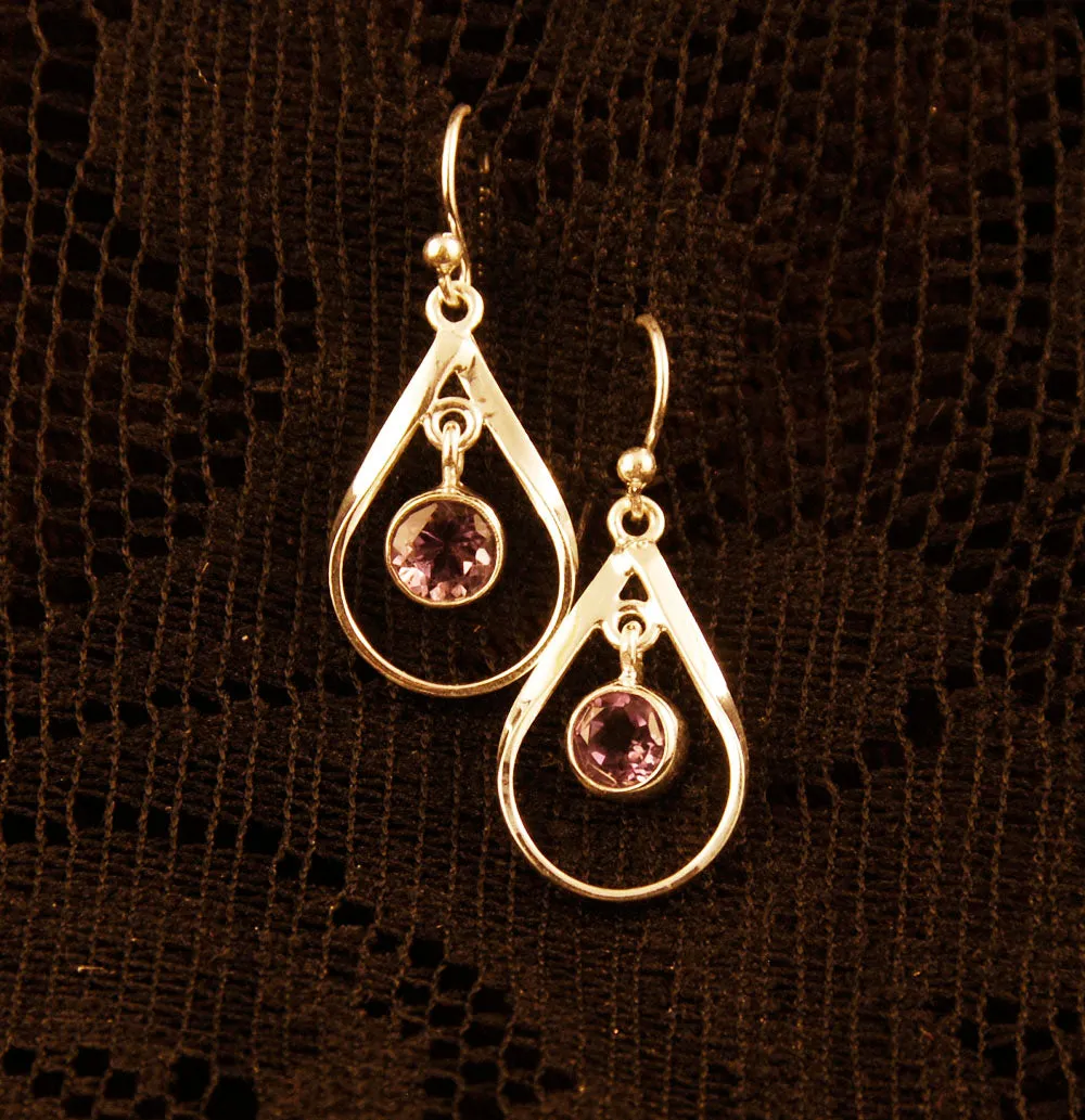 Teardrop Drop Earrings - Silver - Gemstones