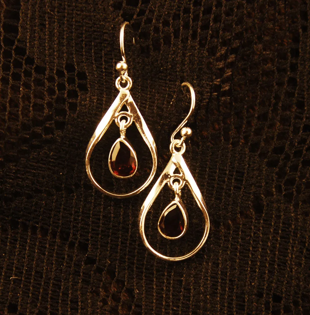 Teardrop Drop Earrings - Silver - Gemstones