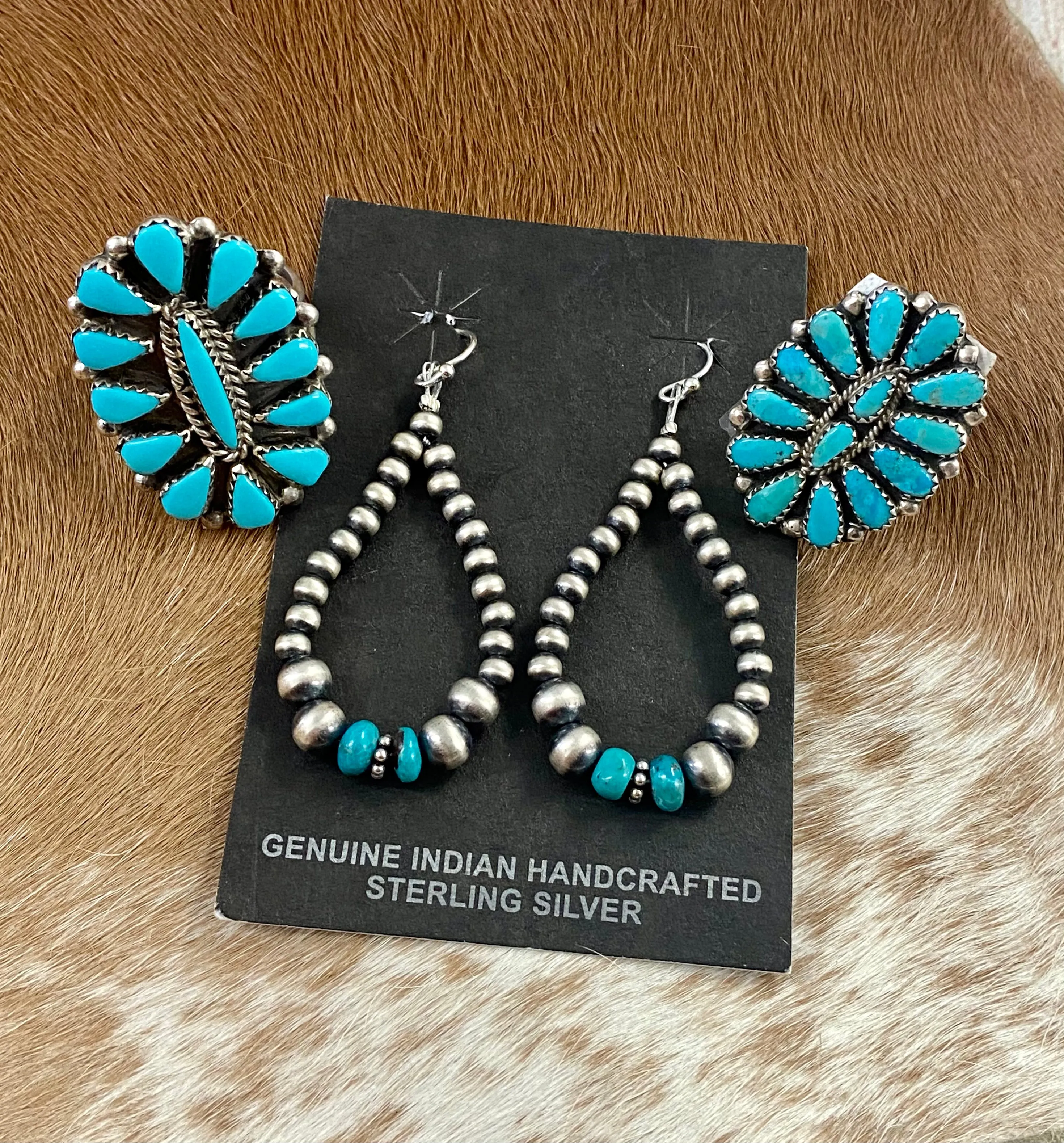 The Katie Turquoise & Navajo Pearl Teardrop Earrings