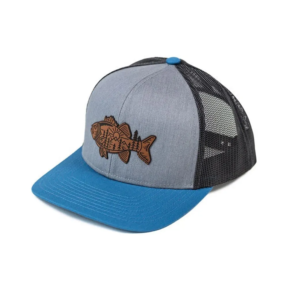 Tribal Fish Snapback- Heather Grey/Blue/Charcoal Mesh