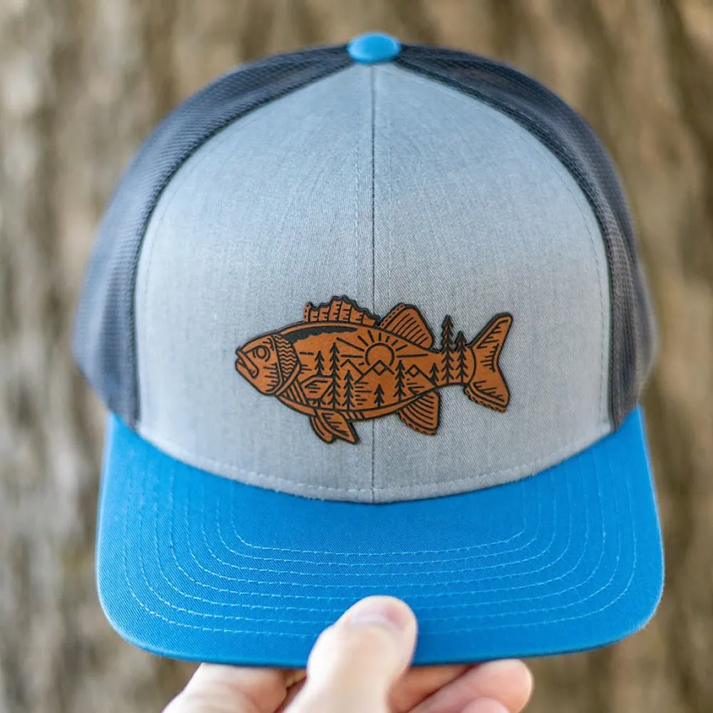 Tribal Fish Snapback- Heather Grey/Blue/Charcoal Mesh