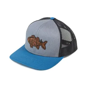 Tribal Fish Snapback- Heather Grey/Blue/Charcoal Mesh