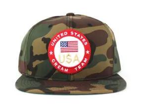 United States CREAM TEAM Snapback Hats (Camo Green Under Brim)