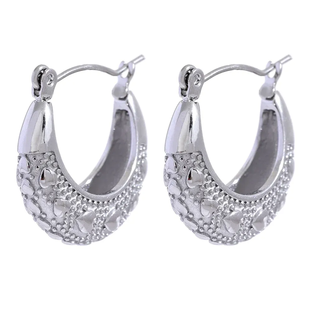 VAIGE 316L Stainless Steel Geometric Heart Hoop Earrings with 18K PVD Gold Plating - Metal Texture Charm Jewelry