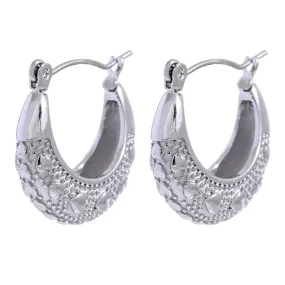 VAIGE 316L Stainless Steel Geometric Heart Hoop Earrings with 18K PVD Gold Plating - Metal Texture Charm Jewelry