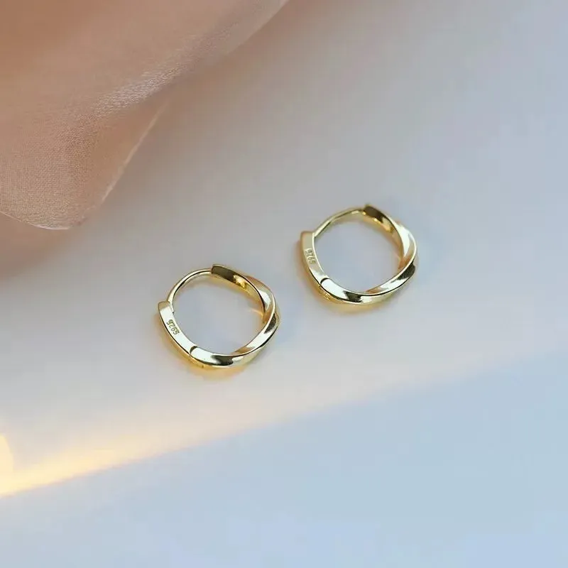 VAIGE 925 Sterling Silver Geometric Round Hoop Earrings with Inlaid Detail for Elegant Jewelry Collection