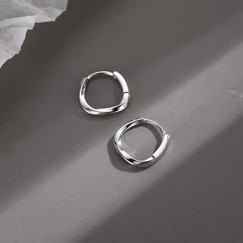 VAIGE 925 Sterling Silver Geometric Round Hoop Earrings with Inlaid Detail for Elegant Jewelry Collection
