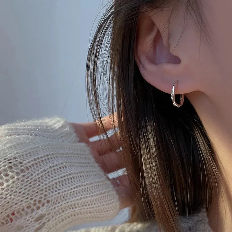 VAIGE 925 Sterling Silver Geometric Round Hoop Earrings with Inlaid Detail for Elegant Jewelry Collection