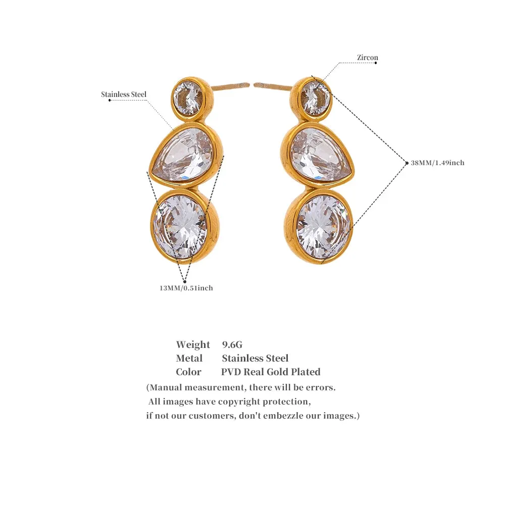 VAIGE Elegant Gold Plated Stainless Steel Geometric Cubic Zirconia Stud Earrings - Trendy Daily Fashion Jewelry Gift