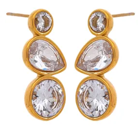 VAIGE Elegant Gold Plated Stainless Steel Geometric Cubic Zirconia Stud Earrings - Trendy Daily Fashion Jewelry Gift