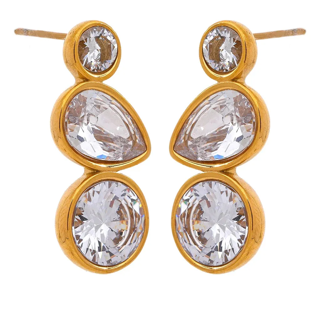 VAIGE Elegant Gold Plated Stainless Steel Geometric Cubic Zirconia Stud Earrings - Trendy Daily Fashion Jewelry Gift