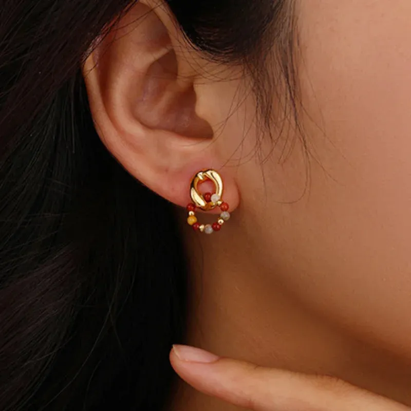 VAIGE Geometric Brown and Blue Stone Drop Earrings