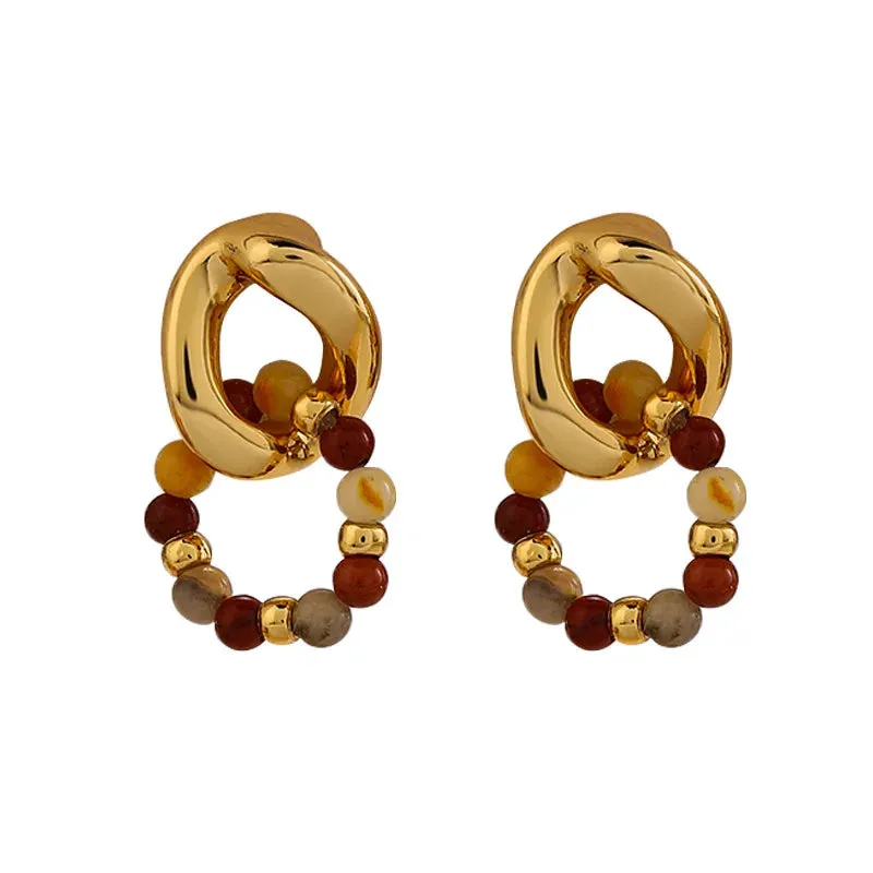 VAIGE Geometric Brown and Blue Stone Drop Earrings