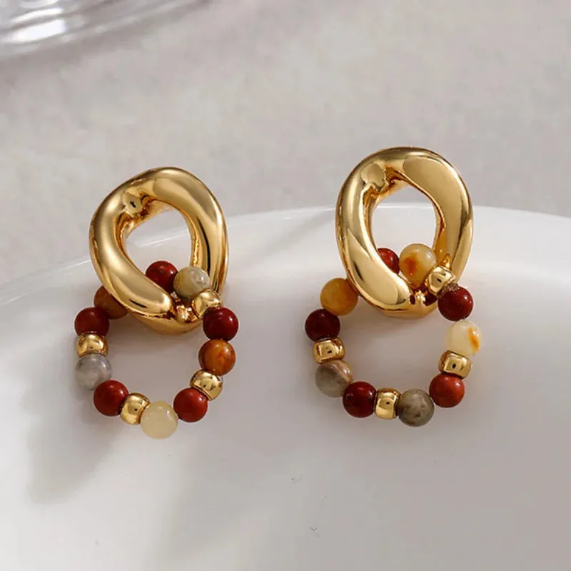 VAIGE Geometric Brown and Blue Stone Drop Earrings