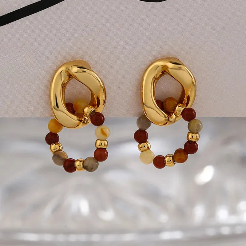 VAIGE Geometric Brown and Blue Stone Drop Earrings
