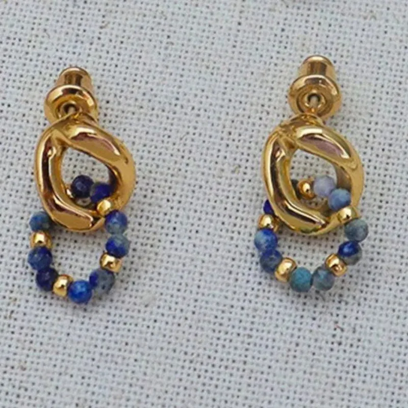 VAIGE Geometric Brown and Blue Stone Drop Earrings
