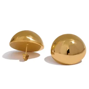 VAIGE Geometric Gold Color Half Round Stud Earrings in Stainless Steel - Waterproof Classic Jewelry for Everyday Wear