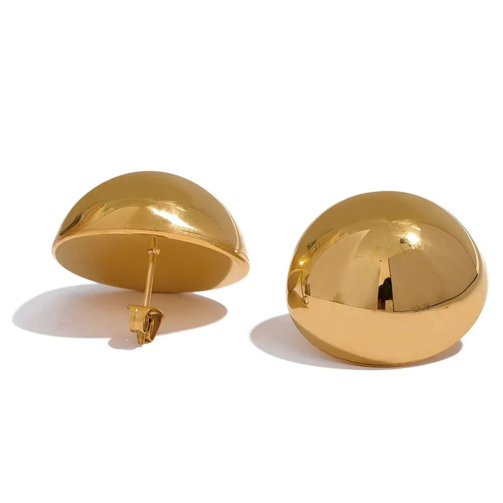 VAIGE Geometric Gold Color Half Round Stud Earrings in Stainless Steel - Waterproof Classic Jewelry for Everyday Wear