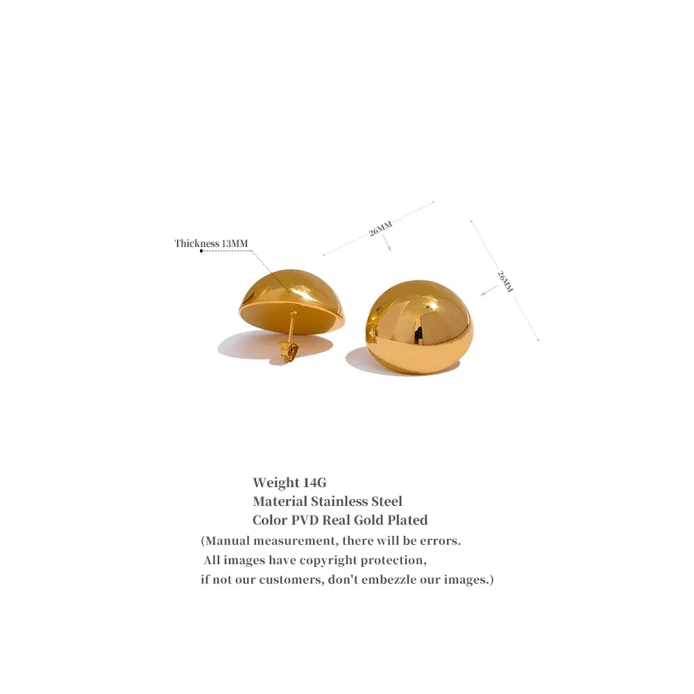 VAIGE Geometric Gold Color Half Round Stud Earrings in Stainless Steel - Waterproof Classic Jewelry for Everyday Wear