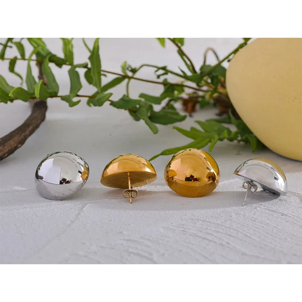 VAIGE Geometric Gold Color Half Round Stud Earrings in Stainless Steel - Waterproof Classic Jewelry for Everyday Wear