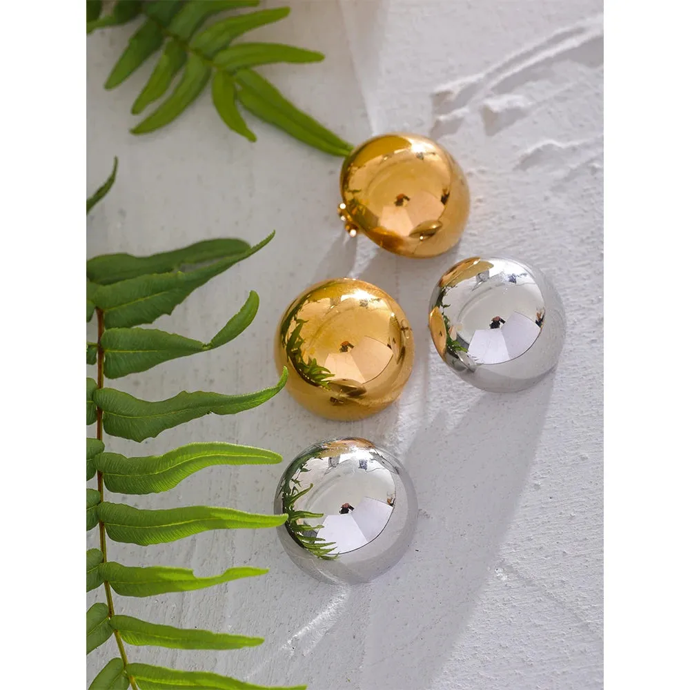 VAIGE Geometric Gold Color Half Round Stud Earrings in Stainless Steel - Waterproof Classic Jewelry for Everyday Wear
