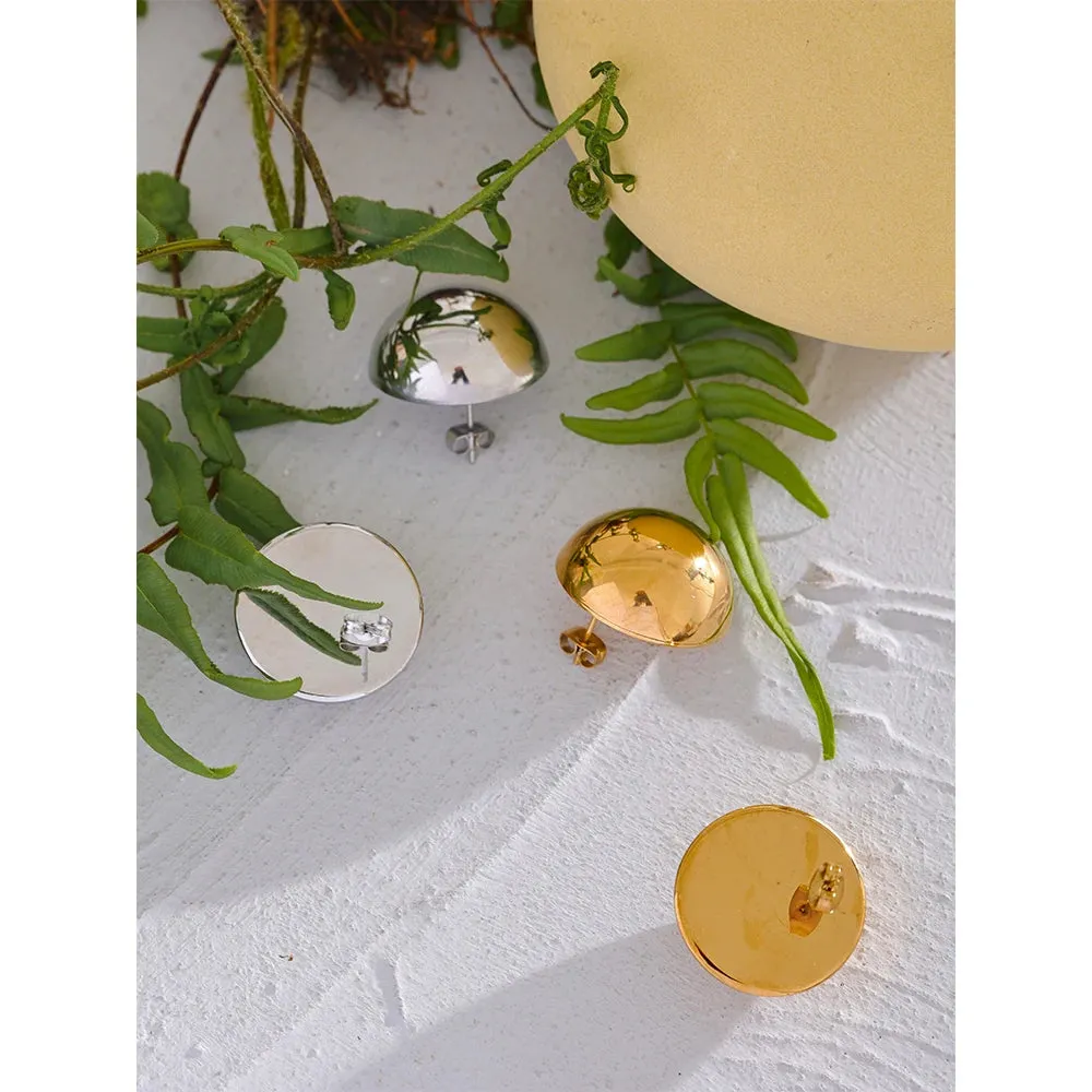 VAIGE Geometric Gold Color Half Round Stud Earrings in Stainless Steel - Waterproof Classic Jewelry for Everyday Wear