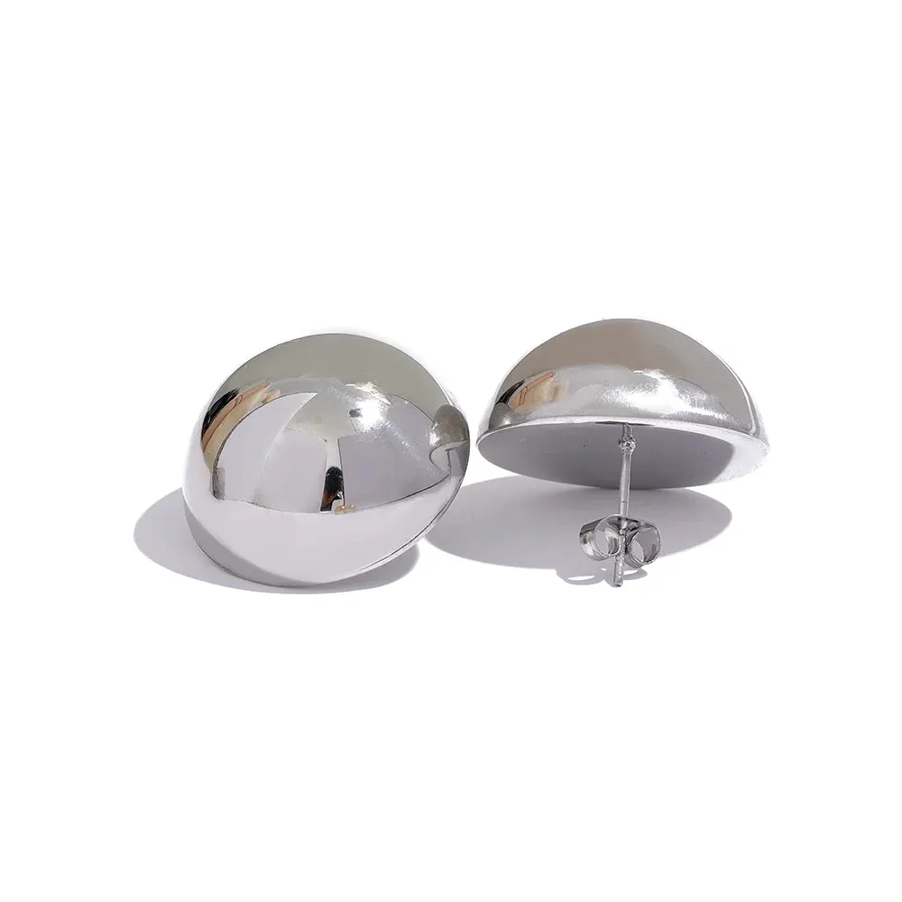 VAIGE Geometric Gold Color Half Round Stud Earrings in Stainless Steel - Waterproof Classic Jewelry for Everyday Wear